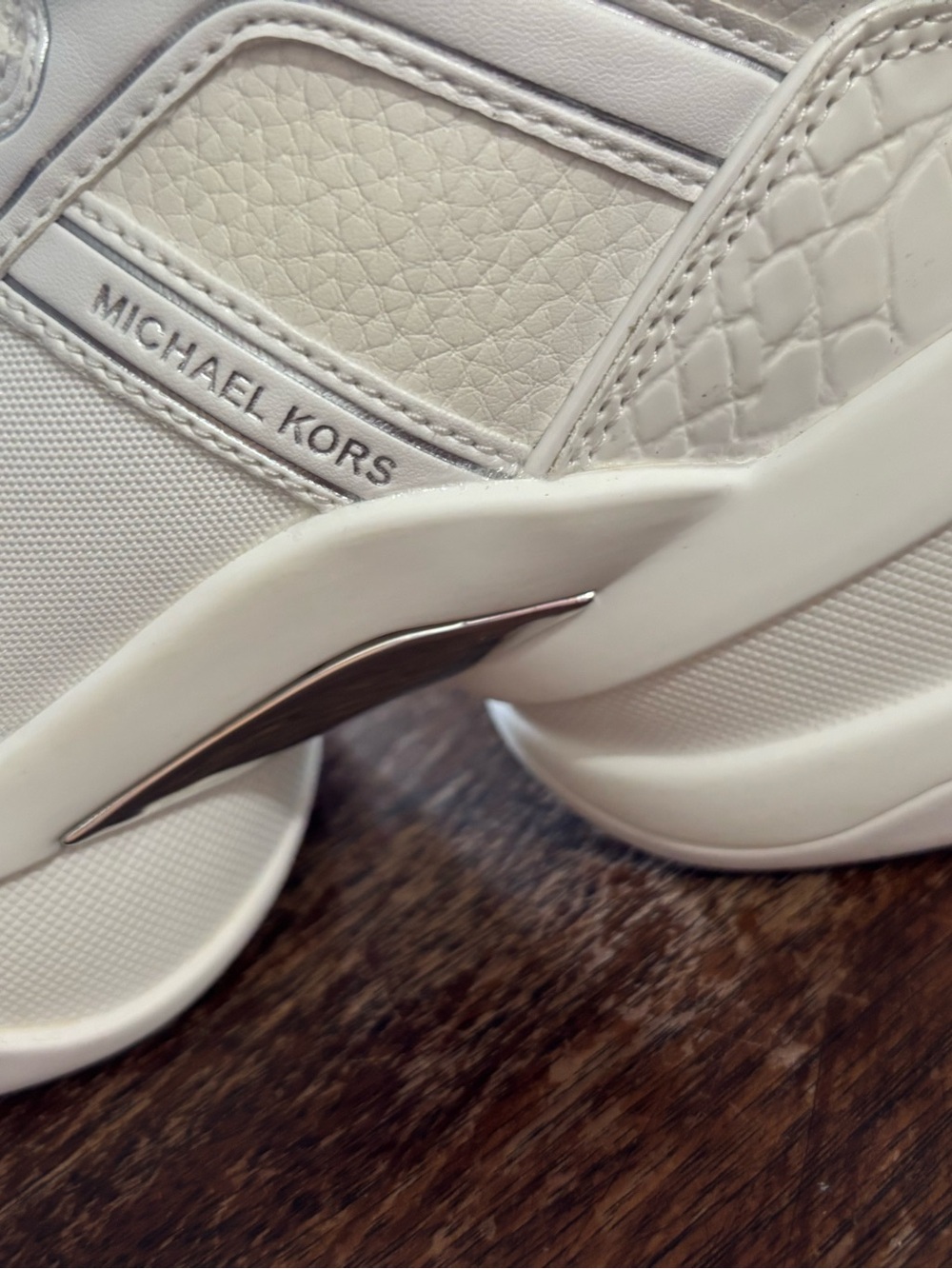 Michael Kors Cream Leather & Mesh Platform Sneakers - Picture 6 of 9
